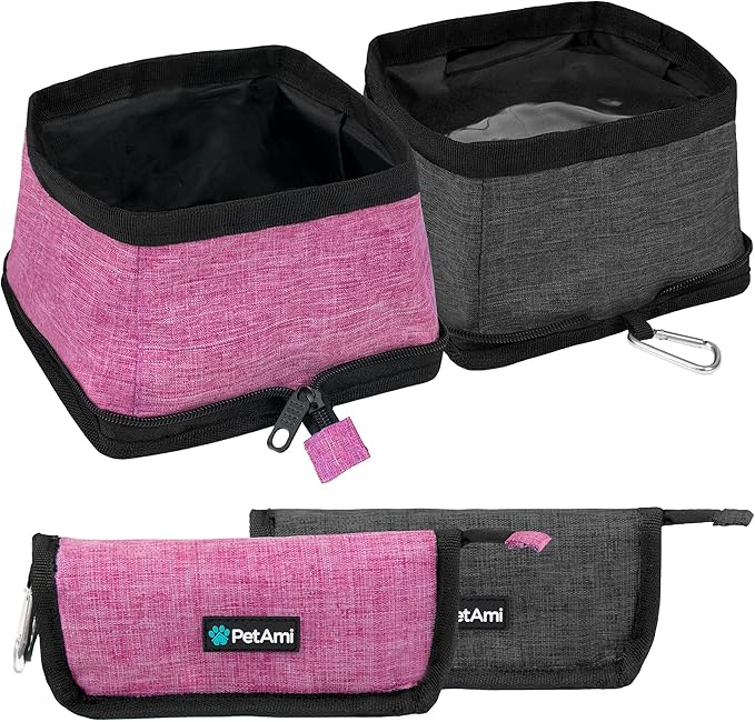 PetAmi Collapsible Dog Bowls, 2 Pack, Travel Set, Pink