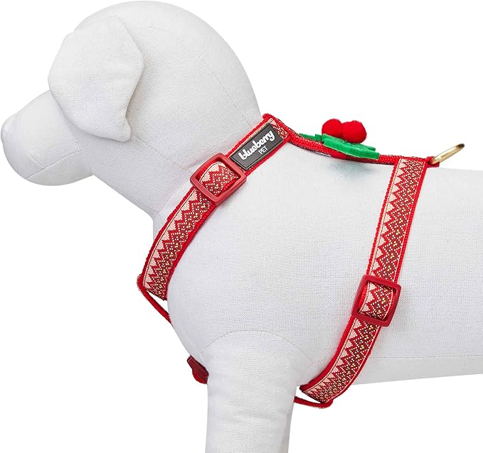 Blueberry Pet Christmas Zigzag Chevron No Pull Dog Harness with Holly Décor, Medium, Adjustable Harnesses for Dogs