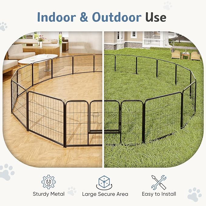 DUMOS Dog Playpen Indoor/Outdoor, Metal, 24in, 40 Panels, Foldable with Door
