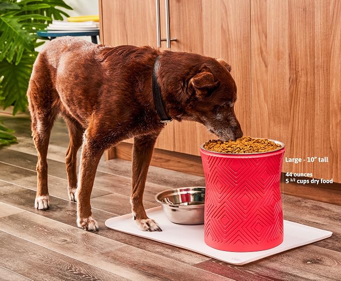 Pet Junkie Santa Fe Single Elevated Dog Bowl Stand with Removable Stainless Steel 44oz Inner Bowl for Medium to Large Breed - Raised Dog Food or Water Station (Large, Coral Pink)