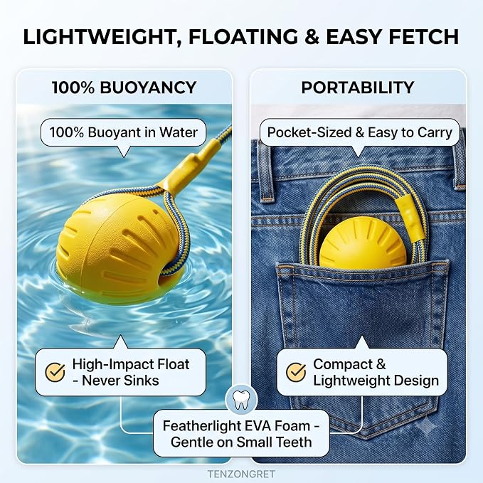 Dog Ball on Rope, Floating EVA Fetch Toy, Medium