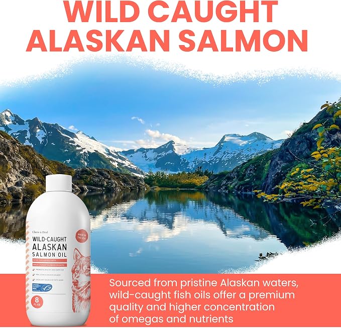 Alaskan Salmon Oil for Dogs and Cats 8oz - Fish Oil Omega 3 EPA & DHA for Skin and Coat, Shedding, Itchy Skin and Allergies, Joint Support - Liquid with Pump, MSC Certified, Made in USA - Chew + Heal