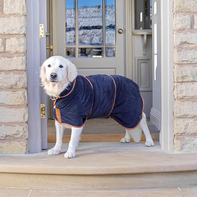 Lucky Pooch® Dog Robe - Luxurious Dog Bathrobe - Ultra Absorbent Dries Your Dogs in Minutes! Double-Layer, Super Soft Towel and Bath Robe All in One (XXS, French Navy)