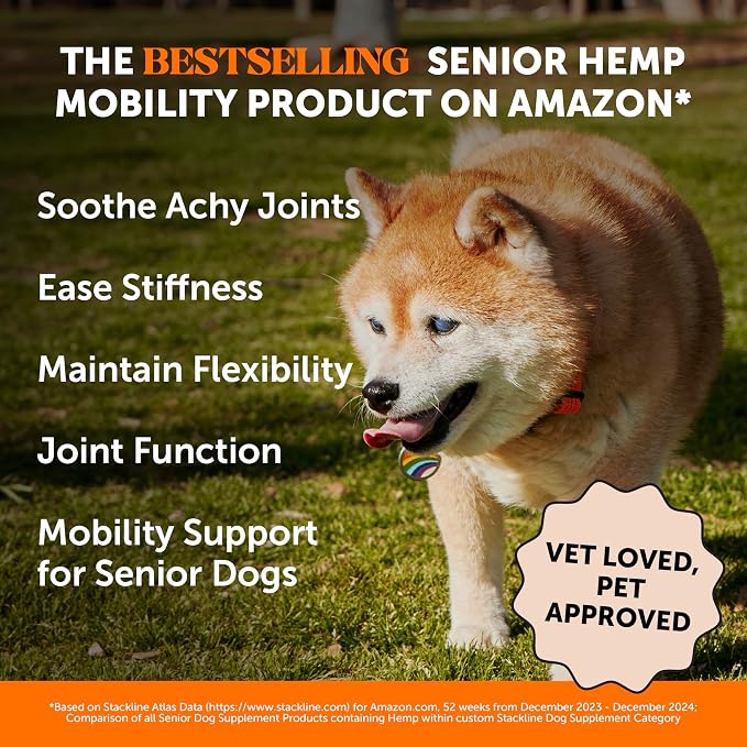 Pet Honesty Vet Recommended Hip and Joint Supplement for Dogs, 90 Count | Advanced strength dog joint supplement with glucosamine chondroitin, peanut butter & hemp, supports mobility, eases stiffness