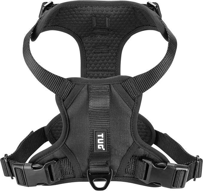 TUG No-Pull Dog Harness, 2 Leash Clips + Padded Handle (Medium, Black) | Water-Resistant Padded Interior | No-Pull Front Clip | Padded Back Handle | Adjustable Straps