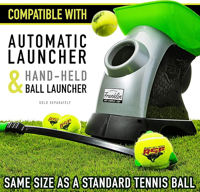 Franklin Sports Ready Set Fetch Squeaker Tennis Ball Dog Toy - 12 Pack | Fun Noise-Making Feature, Tough + Durable Build, Ideal For Small To Large Pets, Great For Active Play, Park + Yard Fun