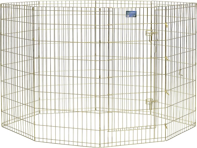 MidWest Homes for Pets Folding Metal Dog Exercise Pen, Indoor/Outdoor Playpen with Door, 16 Sq Feet of Play Space, 48-Inches Tall, Gold Zinc