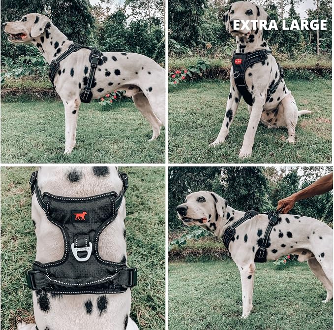Tuff Pupper No Pull Easy Walk Dog Harness | Heavy Duty Pet Vest | Front & Back Leash Clips | Strong Safety Handle | Reflective Anti Pull Vest | Comfortable Padded Escape Proof Harness (X-Large, Black)