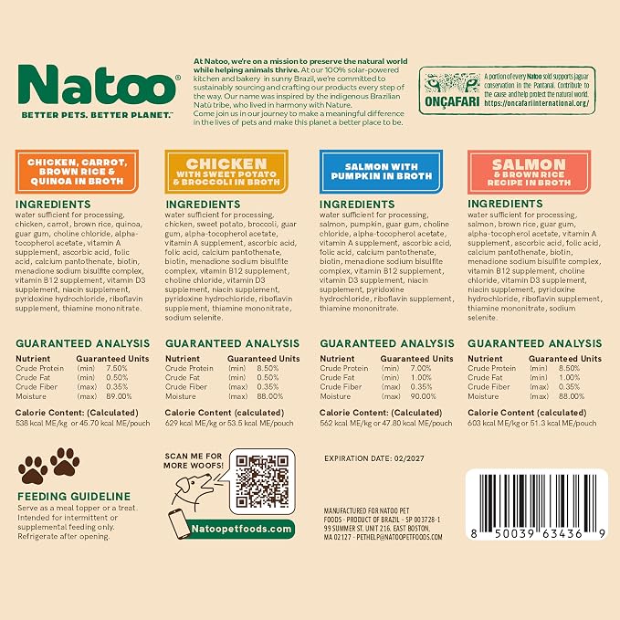 NATOO Dog Food Topper Variety Pack for Picky Eaters, Protein Boost Mix-Ins for Dry Food, Wet Meal Toppers for Dogs and Puppies, Limited Ingredient, 3oz Pouches, 12 Pack (4 Flavors)