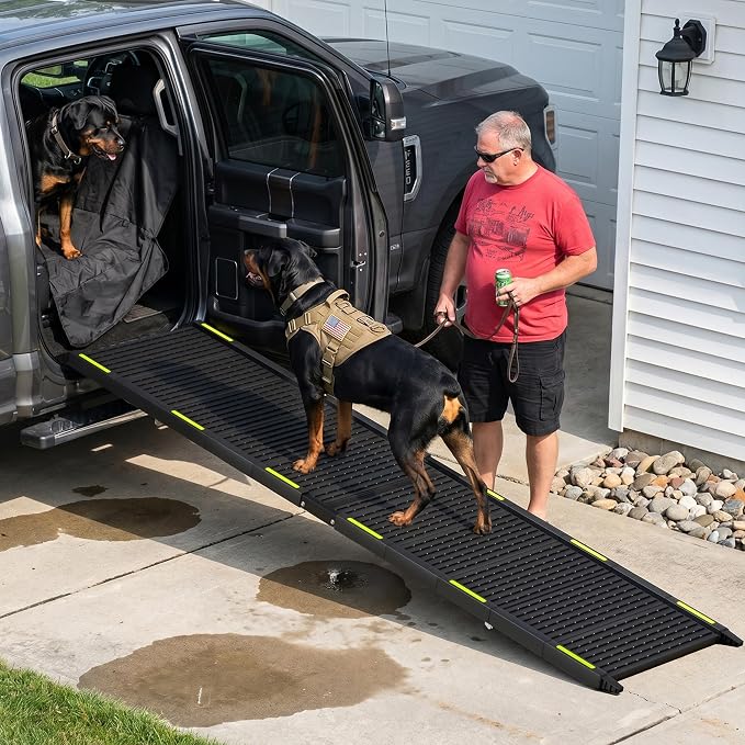 Folding Dog Ramp for Car - 67" Long x 16" Wide Portable Dog Ramps for Large Dogs, Plastic Non Slip Material for Outdoor Truck SUV Rv Camper Side Door, 250 Lbs Heavy Duty