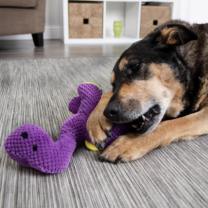goDog Dinos Bruto Checkers Tough Plush Toy with Chew Guard Technology, Durable Checkered Fabric & Squeaker for Active Play, Purple, Large