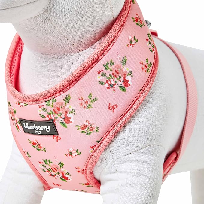 Blueberry Pet Soft & Comfy Spring Scent Inspired Floral Rose Baby Pink Dog Harness Vest, Chest Girth 13" - 16", X-Small, Adjustable Harnesses for Dogs