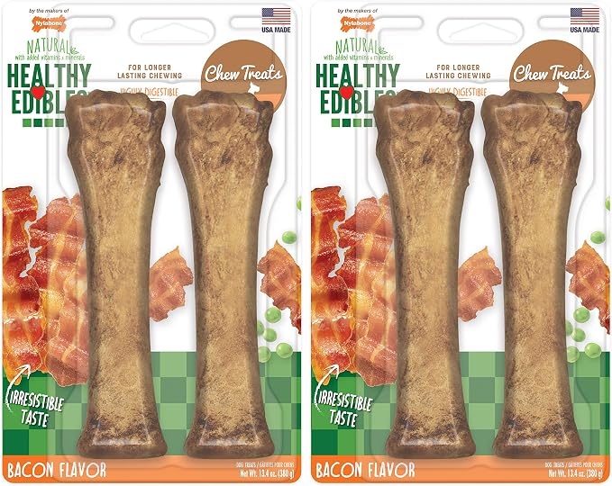 Nylabone Healthy Edibles Natural Dog Chews, Long Lasting Bones for Dogs, Roast Beef & Chicken Flavor Dog Treats, X-Large (4 Count)