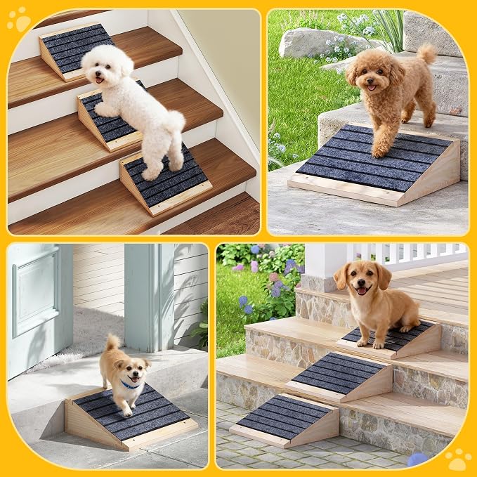 COZIWOW 8 PCS Dog Ramp for Stairs, Non-Slip | Sturdy | Wooden Dog Stairs Pet Ramp for Small Medium Dogs Cat, Pet Steps Stair Wedges Assist for Injured & Older Pets, Gentle Slope Step Stairs(8)