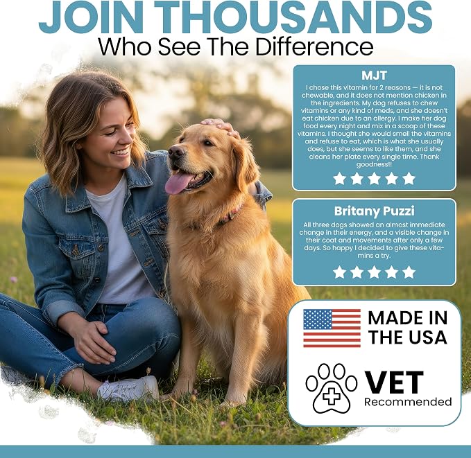 Dog Multivitamin Powder – 12-in-1 Formula with Probiotics, 14 oz | Puppy and Senior Dog Vitamins and Supplements, Glucosamine, Omega 3,6,9, Vitamins, Probiotics, and More