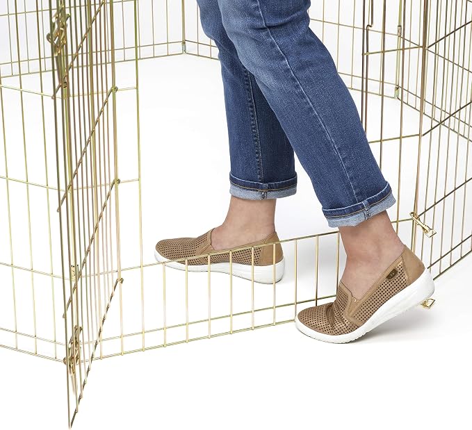 MidWest Homes for Pets Folding Metal Dog Exercise Pen, Indoor/Outdoor Playpen with Door, 16 Sq Feet of Play Space, 42-Inches Tall, Gold Zinc