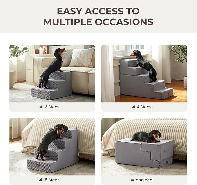 Dog Stairs for Small Dogs 18" H, 4-Step Dog Steps for High Bed and Couch, Pet Steps Ramp for Puppy and Cats, Non-Slip Stable Indoor Pet Ladder for Sofa and Chair, Grey