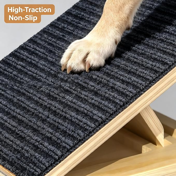 Dog Ramp for Stairs, 4 Pack Foldable Anti-Slip Stair Ramp for Small Dogs, Wooden Pet Steps for Senior, Adjustable Low-Angle Dog Stair