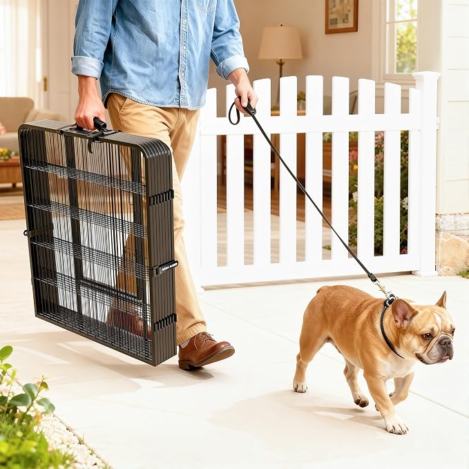 Outdoor Dog Playpen, Metal Fence with Gate, 32in, 16 Panels, Black Silver