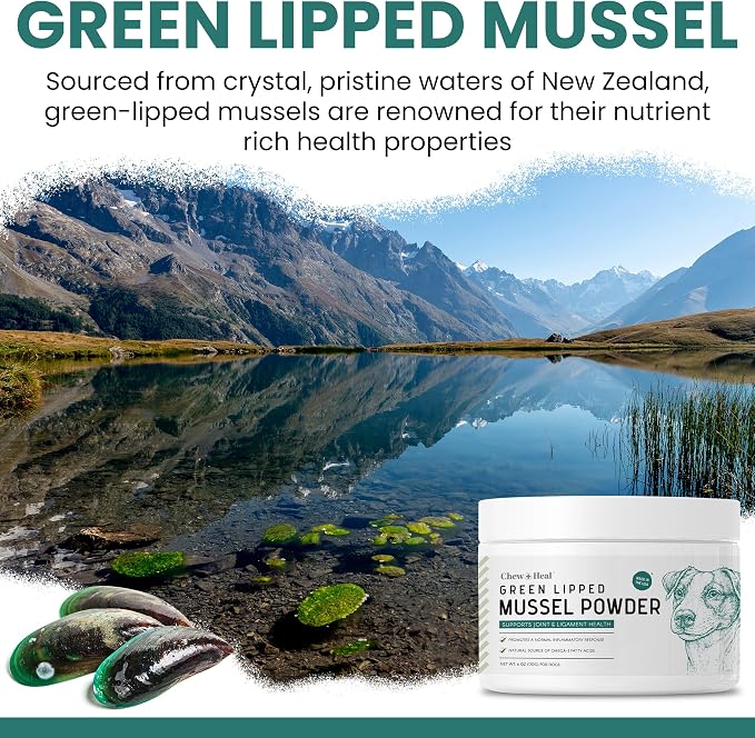 Green Lipped Mussel for Dogs - 2.12 oz of Green Lipped Mussel Powder for Dogs - Good for Joint and Ligament Health - Made in The USA