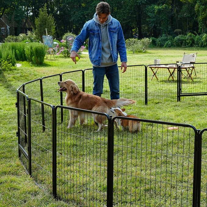 SunsGrove 24 inch 2 Panels Dog Playpen Outdoor for Small and Medium Dogs, Free and Safe Play Dog Fence Indoor, Black