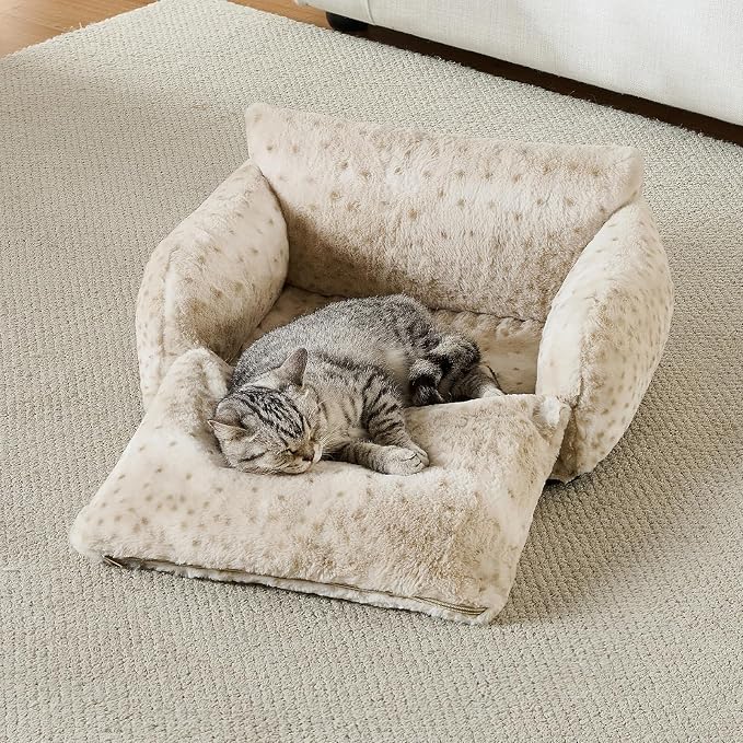 Hollypet Cat Bed Small Dog Orthopedic Couch Beds for Pets up to 13 lbs | Fluffy Multifunctional Double-Layer Warming Kitten Pet Couch Orthopedic Beds with Machine Washable Cover and Non-Slip Bottom