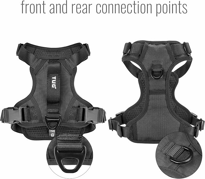 TUG No-Pull Dog Harness, 2 Leash Clips + Padded Handle (XL, Black) | Water-Resistant Padded Interior | No-Pull Front Clip | Padded Back Handle | Adjustable Straps