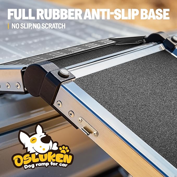71" Aluminum Alloy Dog Ramp for Car SUV Truck Side Door, Foldable Outdoor Pet Ramp with Heavy Duty Steel Hinges, Non-Slip Traction Surface, Sturdy Ramp for Large Dogs Up to 200 LBS (5 Folded)