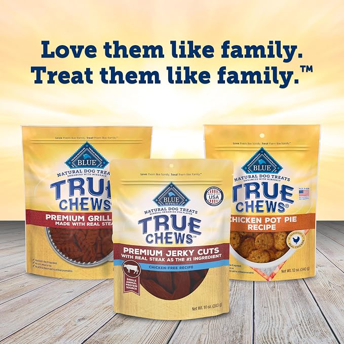Blue Buffalo True Chews Premium Jerky Cuts with Real Steak, Chicken-Free Natural Dog Treats, Mineral-Enhanced for Flavor, 20 oz. Bag