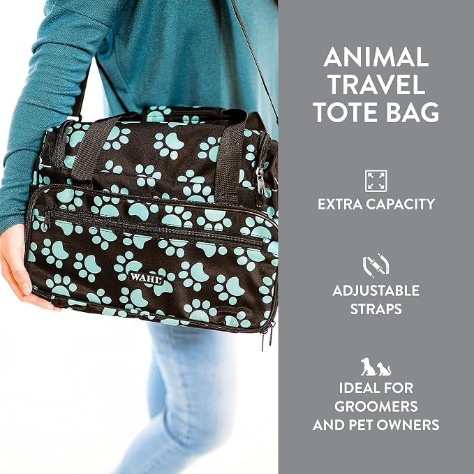 WAHL Professional Animal Travel Tote Bag with Zipper, 28.8in, Turquoise Paw Print