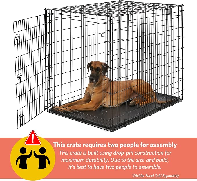 Solutions by MidWest Homes for Pets 54-Inch Drop Pin Crate for Giant Breeds Over 100 lbs, Single Door Dog Crate with Leak-Proof Tray & Secure Latches, Durable Drop Pin Construction
