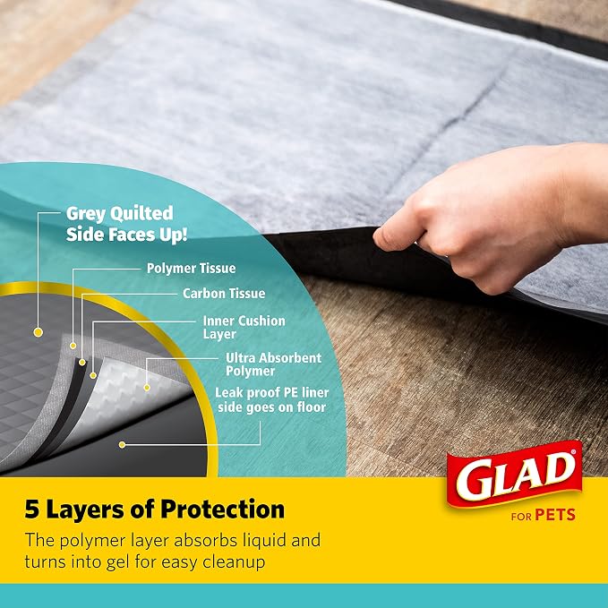 Glad for Pets Black Charcoal Puppy Pads - Super Absorbent Disposable Dog Pee Pads, Potty Training Pads, and Pet Supplies - Grey Dog Pee Pads for Crate Training and Indoor Use 17.5" x 23.5" - 120 Count