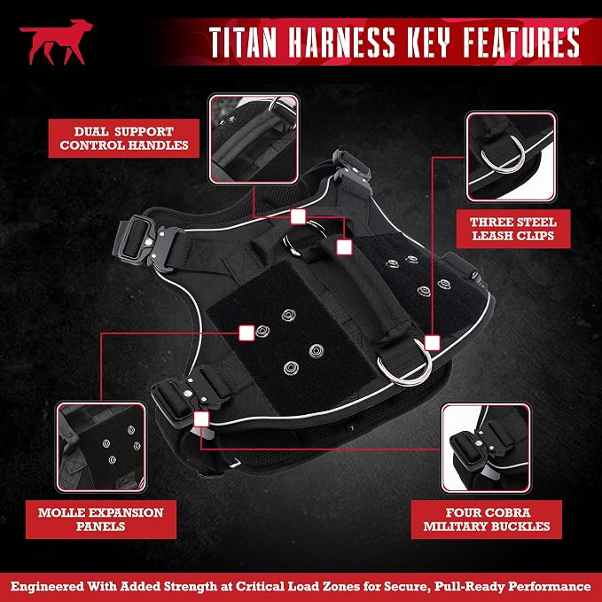 Tuff Pupper Elite Tactical Dog Harness | Dual Control Handles | Front & Back D-Rings | Fully Adjustable | Military Cobra Buckles | Heavy Duty Nylon Vest | Reflective MOLLE Dog Harness for Small Dogs