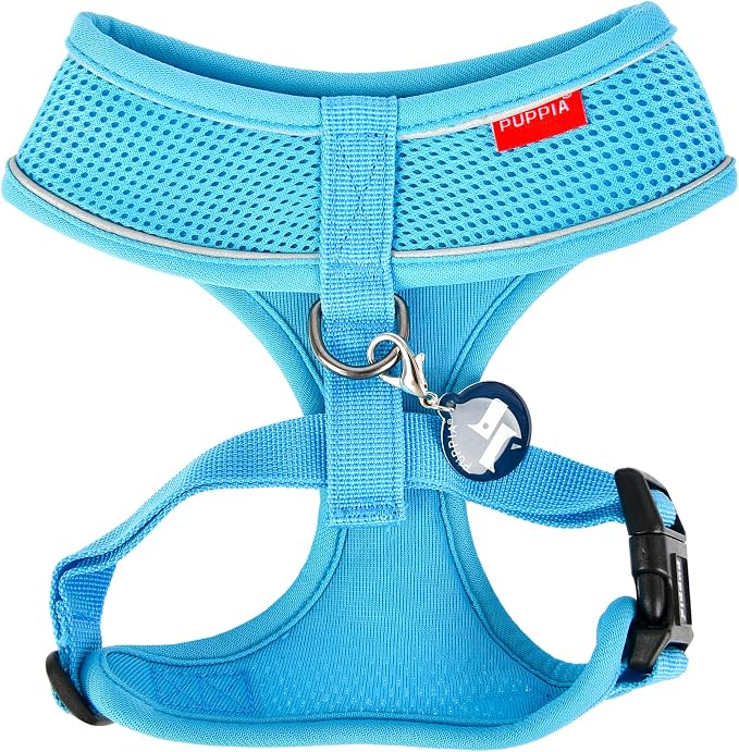 Puppia Soft Dog Harness Pro No Choke Over-The-Head Reflective Straps Triple Layered Breathable Mesh Adjustable Chest Belt and Quick-Release Buckle, Sky Blue, Large