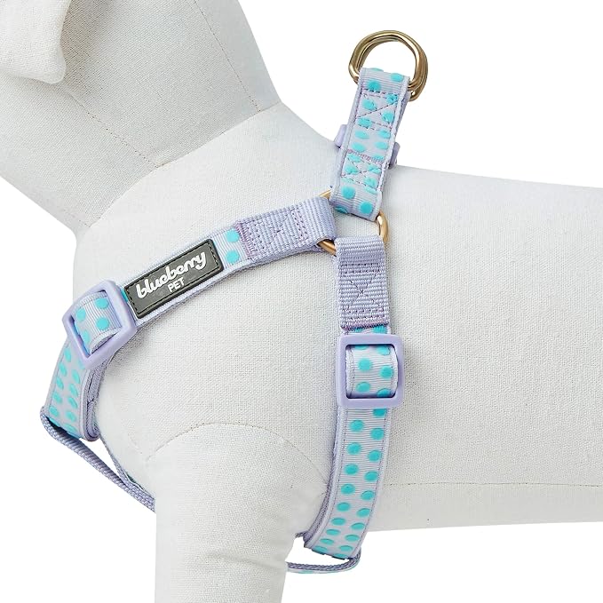 Blueberry Pet 4 Patterns Step-in Velvety Polka Dot Flocking Dog Harness in Pastel Purple, Chest Girth 26" - 39", Large, Adjustable Harnesses for Dogs