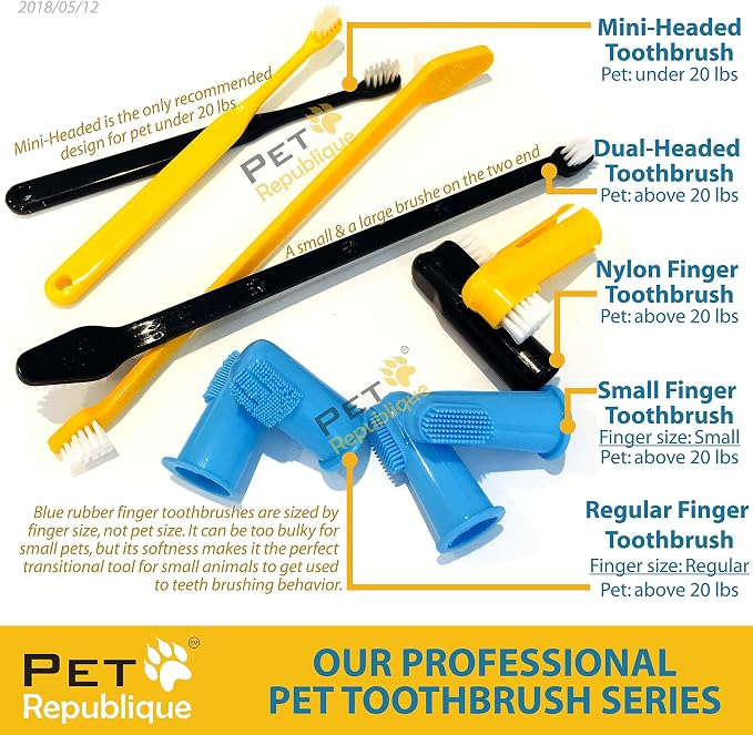 Pet Republique Small Toothbrush for Dogs Cats - Cat Toothbrush, Small Dog Toothbrush - Designed for Cat, Kitten, Puppy, and Sm Dog Like Chihuahuas, Yorkshire, and Poodle (3 Count)