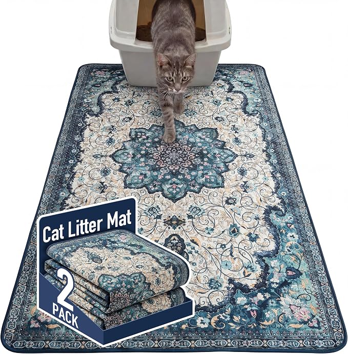 Hompet Cat Litter Mat 2 Pack, 36x60 Large Machine Washable Trapping Mats for Cats, Super Absorbent & Urine-Proof Cat Litter Box Mat for Floor, Waterproof & Non Slip Kitty Litter Rug