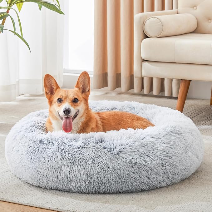 Western Home Calming Donut Medium Dog Bed Washable Pet Bed,30" Light Grey