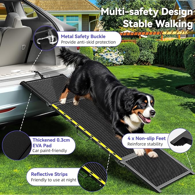 Pawaboo 74" L & 20" W Longest Dog Ramp for Car Foldable | Extra Wide Portable Pet Dog Ramps for Large Dogs, Dog Car Ramp for SUV/Truck/RV, Lightweight Ramps with Non-Slip Mesh, Black