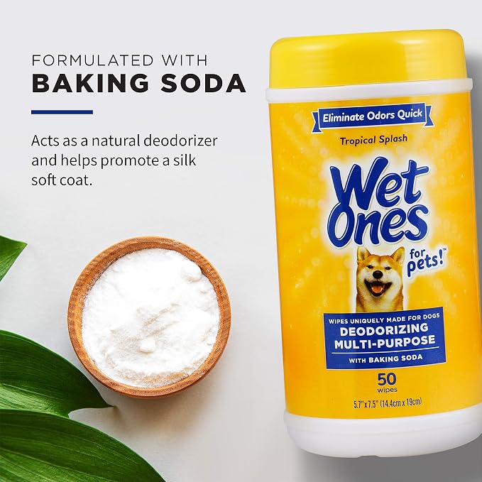 Wet Ones for Pets Deodorizing Dog Grooming Wipes, Resealable Canister, 50 Count