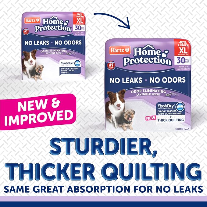 Hartz Home Protection Super Absorbent Odor Eliminating Lavender Scented No Leak Dog Pads,XL 30 Count (Pack of 2)
