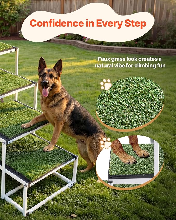 VEVOR Dog Stairs for Car, 4 Steps Extra Wide Foldable Dog Ramp for Large Dogs with Non-Slip Surface, Portable Lightweight Pet Stairs Ladder for Car, SUV, Truck, High Bed, Sofa, Support up to 200 lbs
