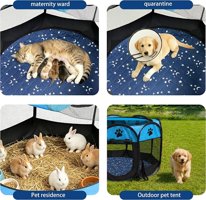 3-in-1 Cat Playpen for Indoor Cats Enclosed with Washable Pad & Glove, Portable Pop Up Dog Playpen, Foldable Pet Tent Crate Delivery Whelping Pen for Kitten, Puppy, Rabbit, Small Animals