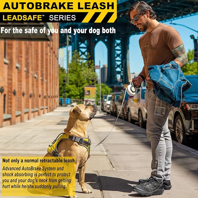 FIDA AutoBrake Retractable Dog Leash. Advanced Patented Design for Dog Pulling, 16 ft Heavy Duty No Pull Pet Walking Leash for Extra Large Breeds. Tangle Free, Soft Grip, X-Large Size.