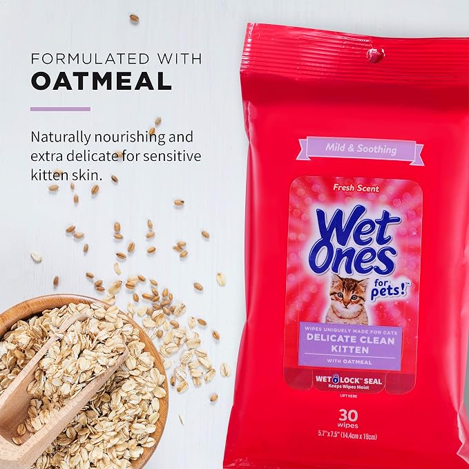 Wet Ones for Pets Delicate Clean Kitten Grooming Wipes with Oatmeal (Pack of 8, 240 Count)