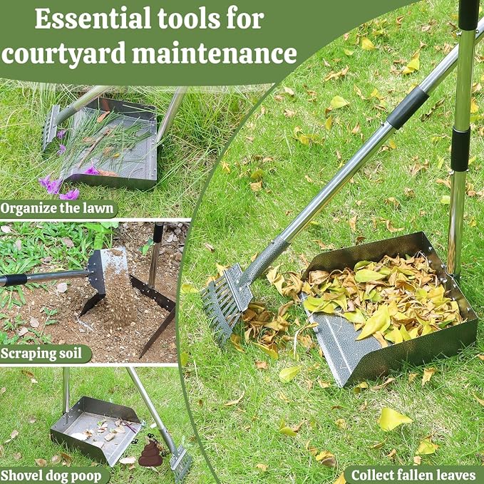 T2Y Pooper Scooper, Long Handle Dog Pooper Scooper, Adjustable Stainless Steel Rake & Extra Large Tray, Antirust & Durable Poop Scoopers for Yard, Lawn, Snowfield, Suitable for Multi-Dog Family