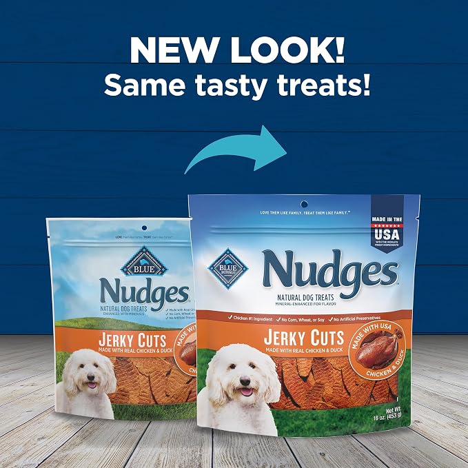 Blue Buffalo Nudges Jerky Cuts Dog Treats, Made in the USA with Natural Ingredients, Chicken & Duck, 16-oz Bag, (Pack of 4)
