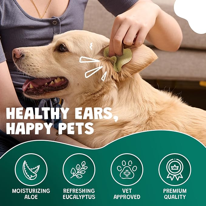 Dog Ear Wipes, Extra Thick with Aloe Vera & Eucalyptus, 125 Count