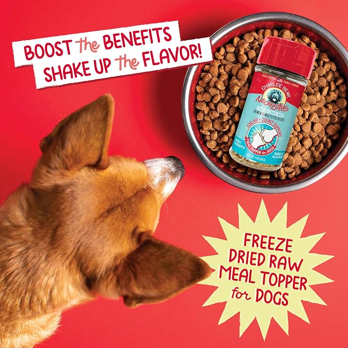 Charlee Bear Necessities Freeze Dried Dog Food Topper, Hip and Joint Support, Grain Free, High Protein, Limited Ingredient Meal Toppers for Dogs, Salmon and Whitefish Recipe, 5 Ounce