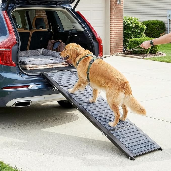 Dog Ramp - 72” x 19.5” Folding Dog Ramp for Car, Truck, SUV, or RV - Portable Ramps for Large Pets with Non-Slip Rug Surface - Pet Travel Accessories by PETMAKER (Black)